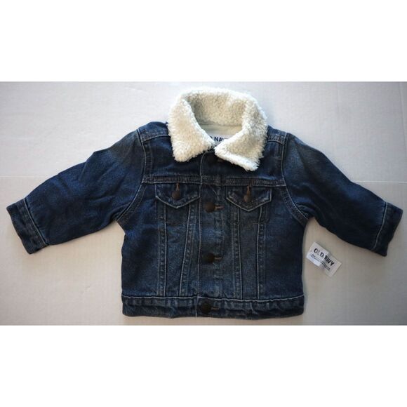 Old Navy Unisex Baby Sz 6-12M Medium Wash Sherpa-Lined Non-Stretch Jean Jacket - Picture 1 of 6